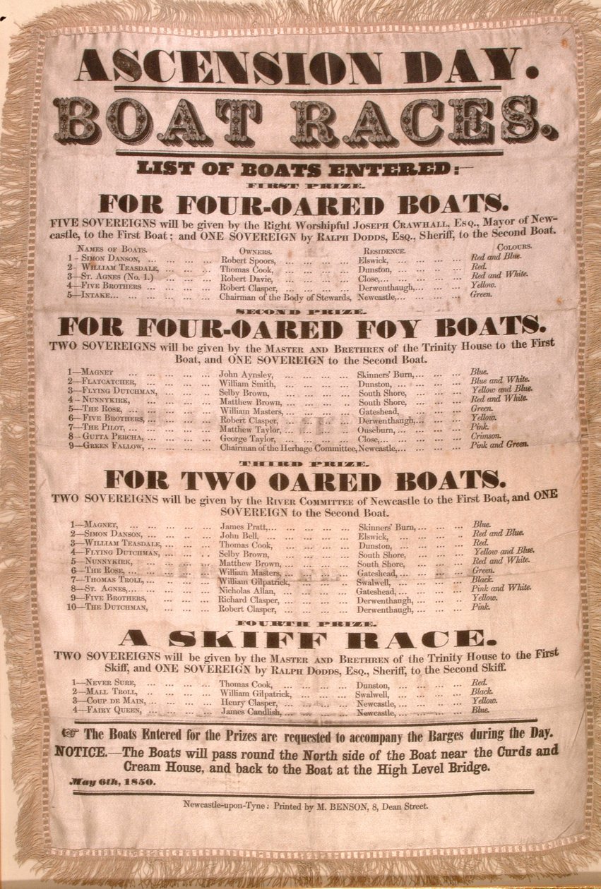 Het programma van de Hemelvaartsdag bootrace, 6 mei 1850 door English School