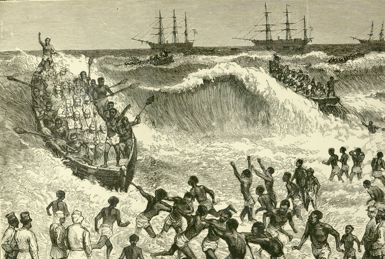 De Ashantee Oorlog, (landing van troepen aan de Goudkust) door English School