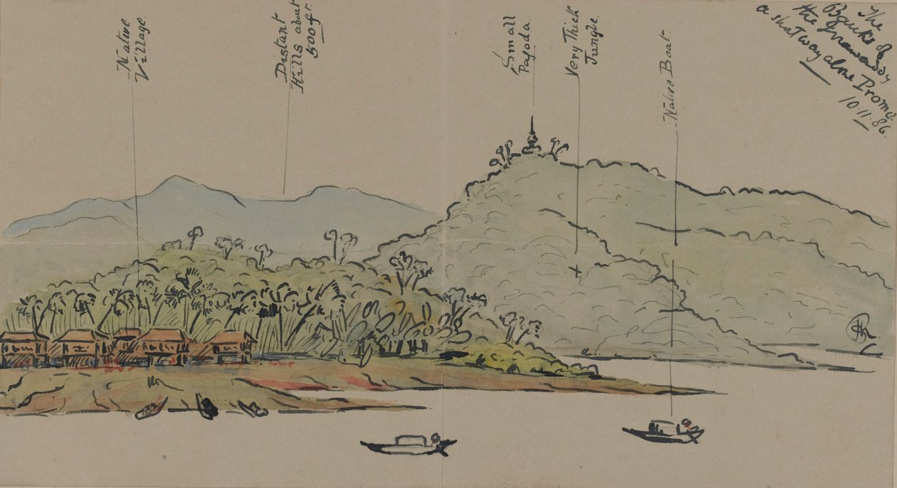 De Oevers van de Irrawaddy, Birma, 1886 door English School