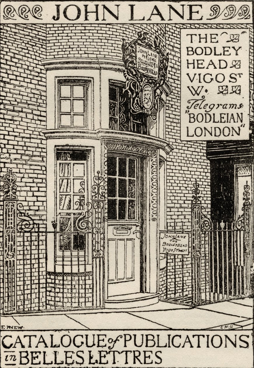 The Bodley Head Publishing House, vooromslag illustratie uit de catalogus van publicaties in Belles Lettres door English School