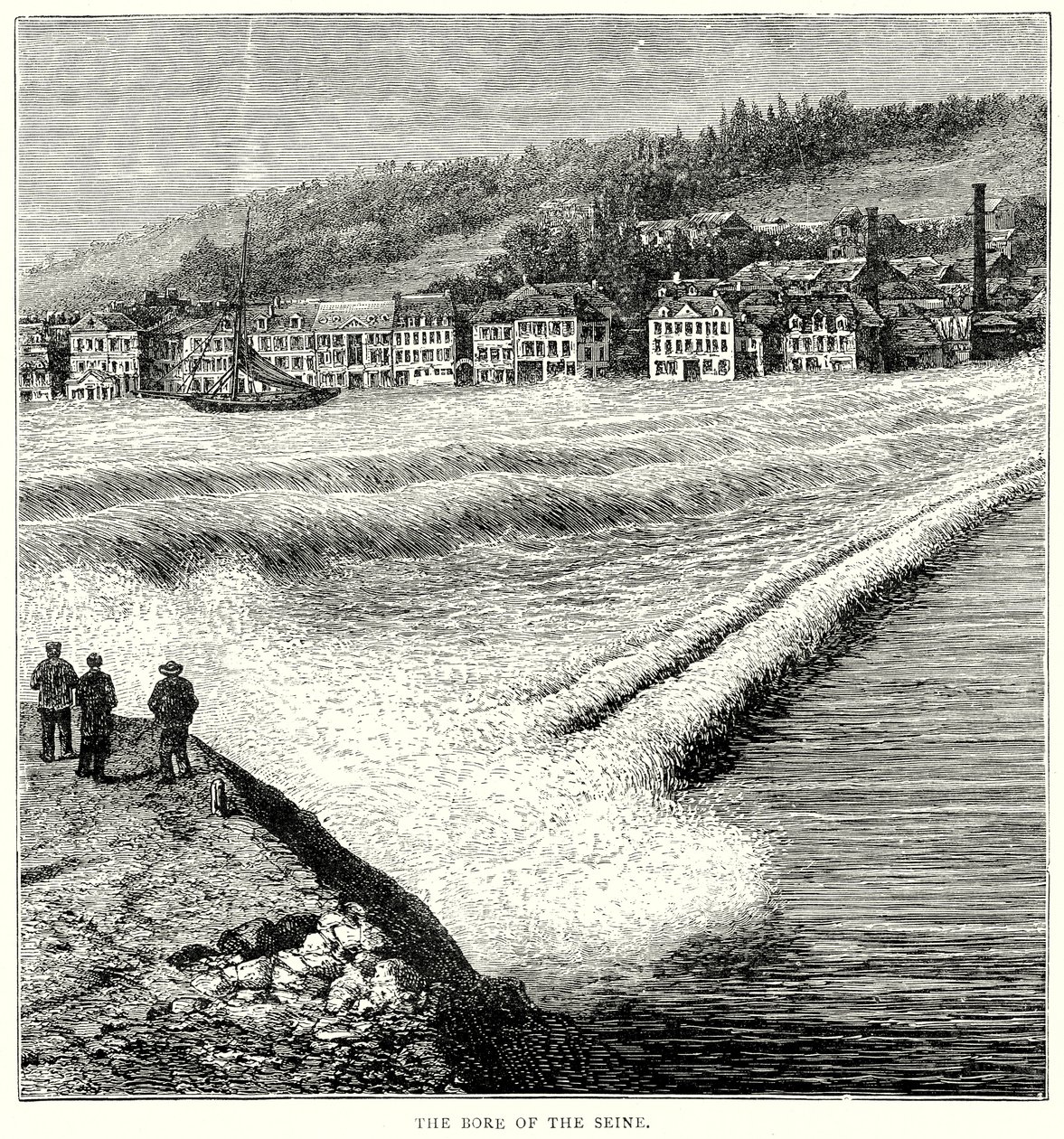 De boring van de Seine (gravure) door English School