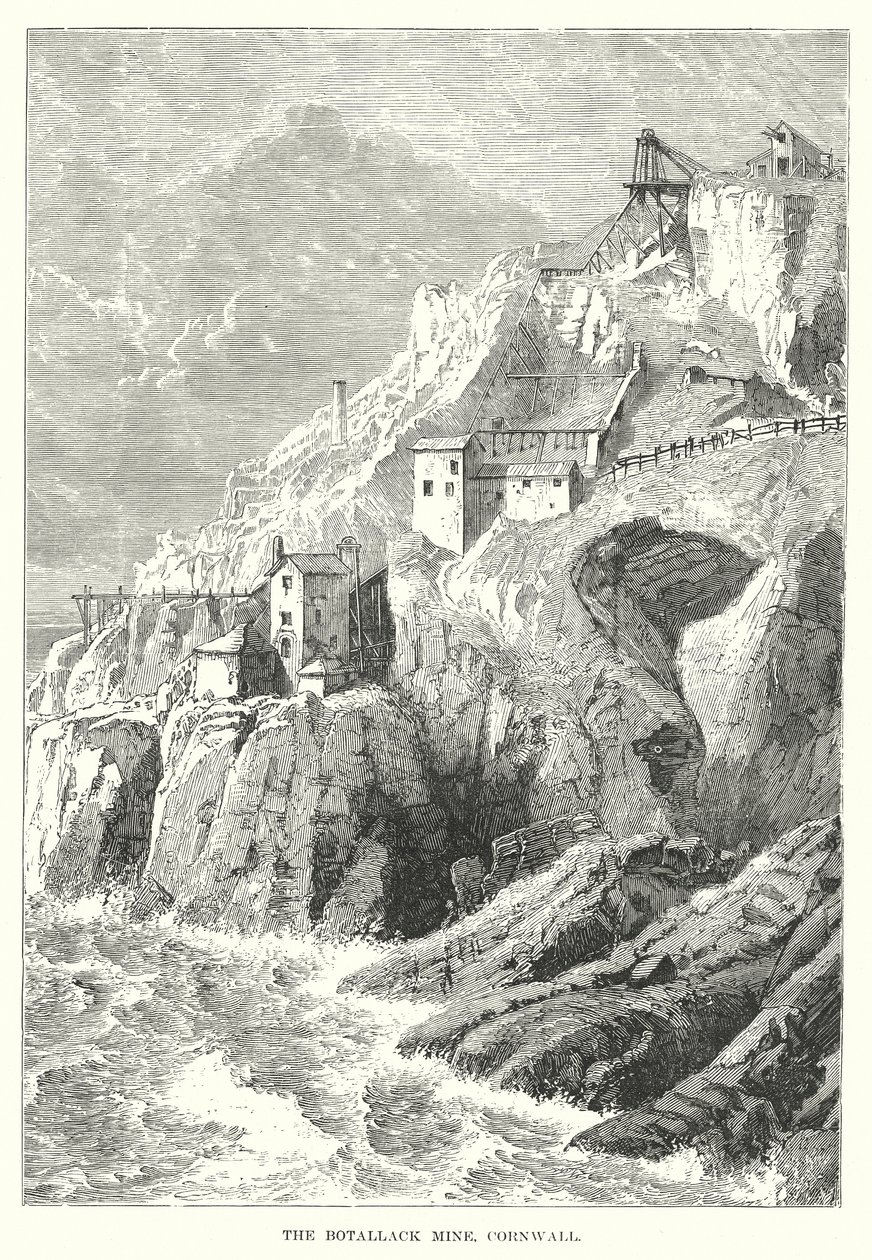 De Botallackmijn, Cornwall (gravure) door English School