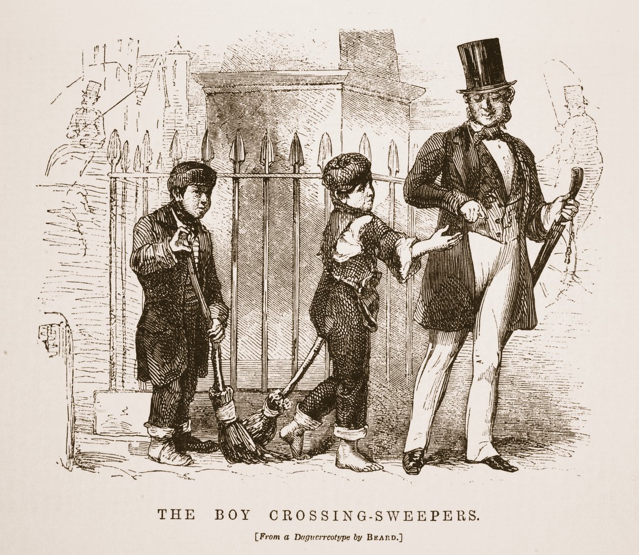 De jongen-oversteekvegers, van de daguerreotypie door Richard Beard, illustratie uit London Labour and London Poor door Henry Mayhew, uitgegeven 1862 door English School