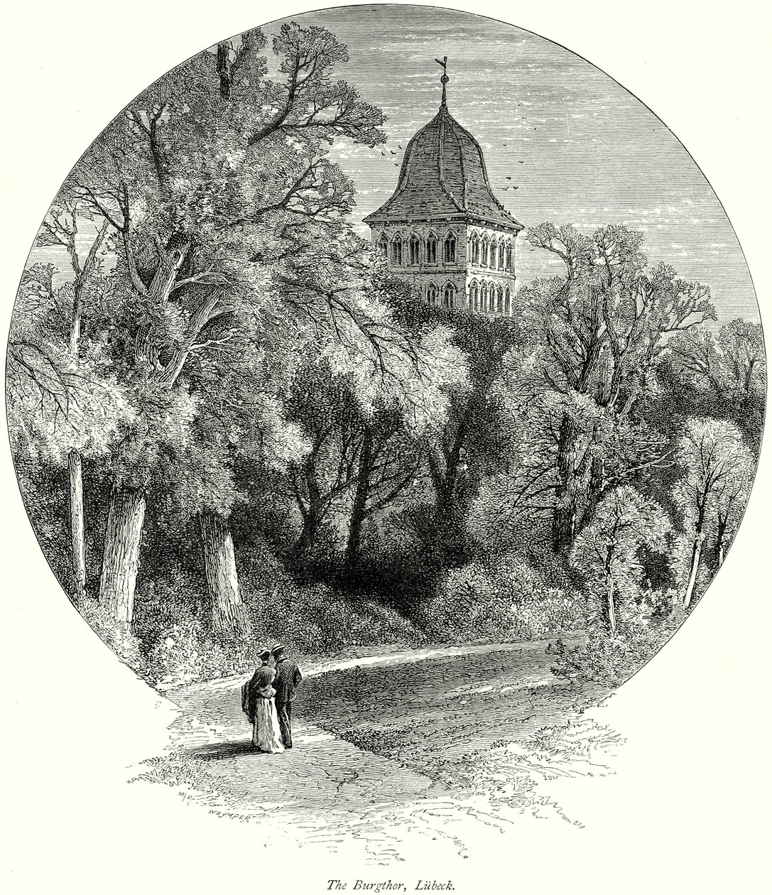 De Burgthor, Lübeck (gravure) door English School