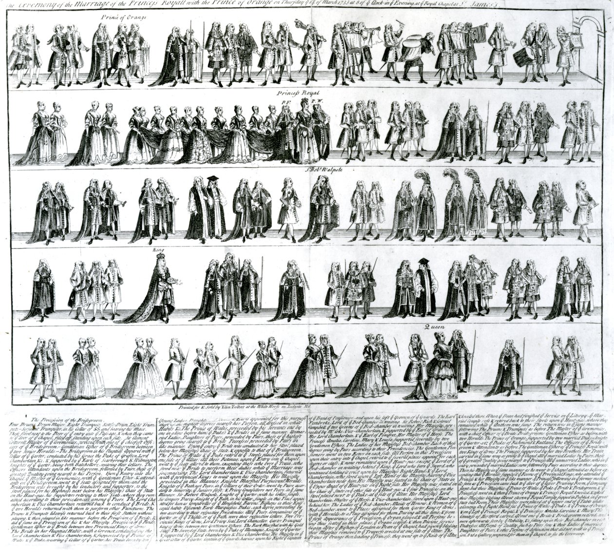 De Ceremonie van het Huwelijk van de Prinses Royal met de Prins van Oranje, 1734 door English School