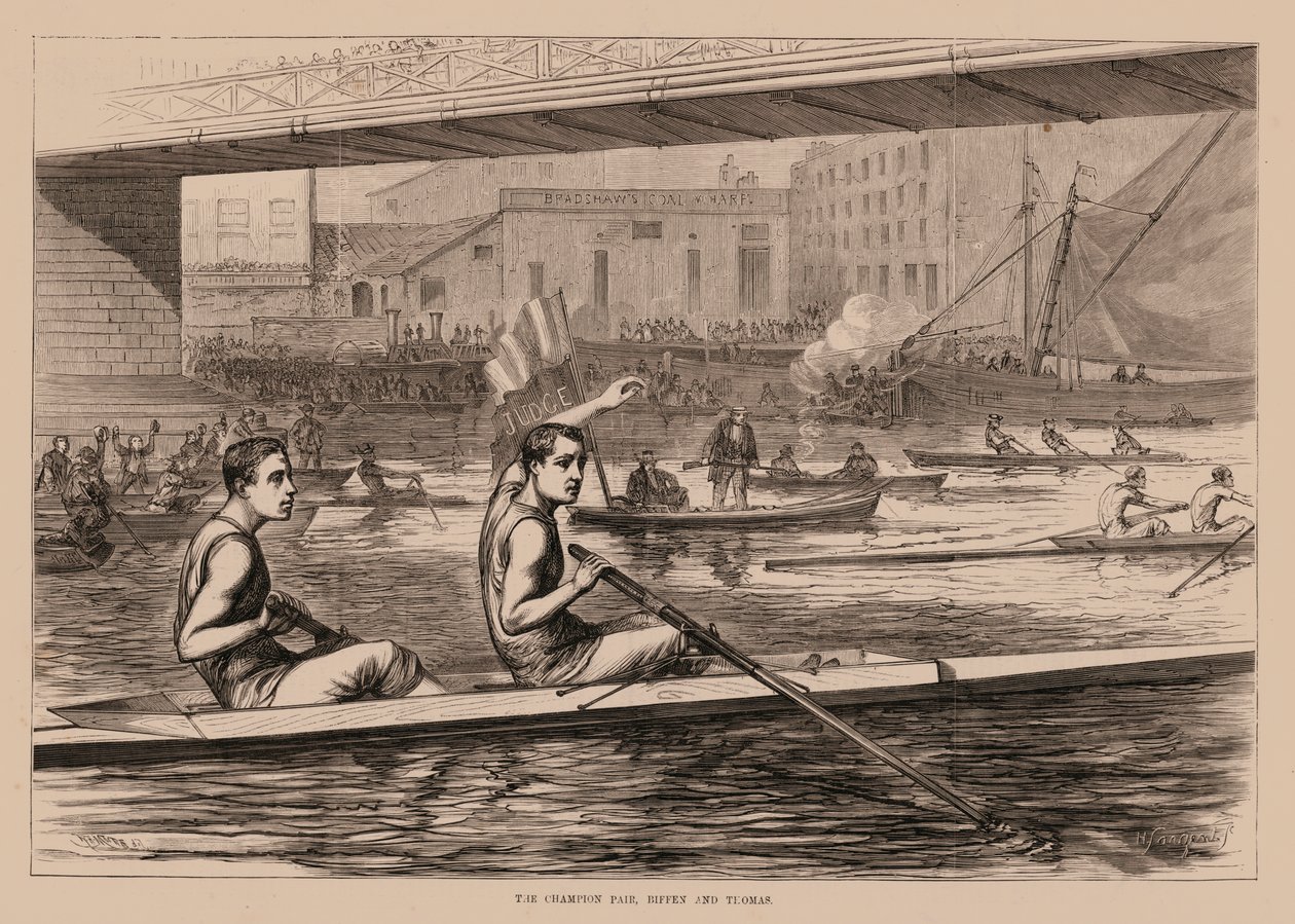 Het kampioenenpaar, Biffen en Teomas (gravure) door English School