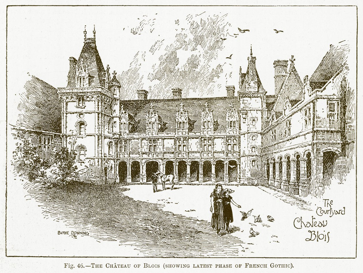 Het kasteel van Blois (met de laatste fase van de Franse gotiek) (gravure) door English School