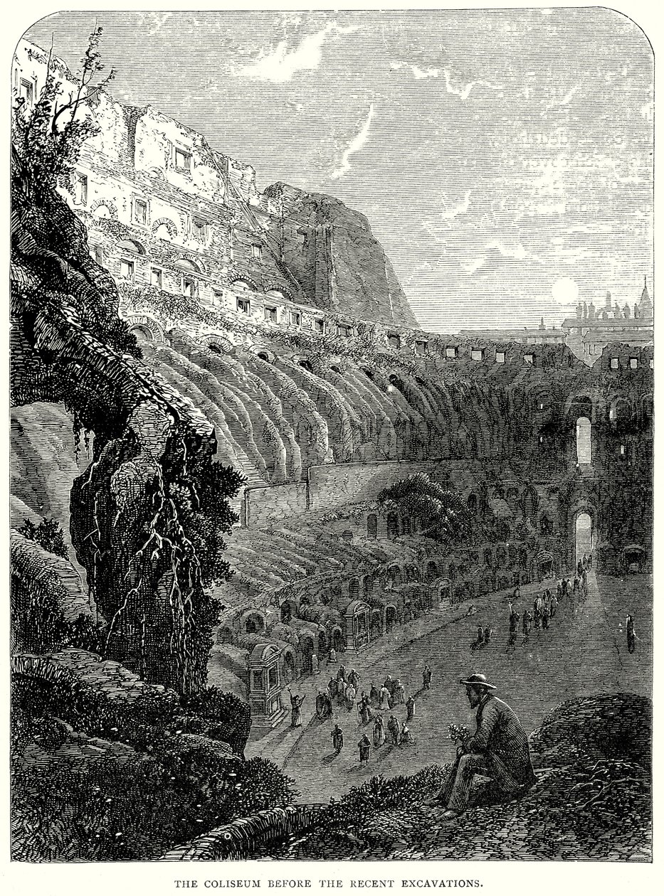 Het Colosseum voor de recente opgravingen (gravure) door English School