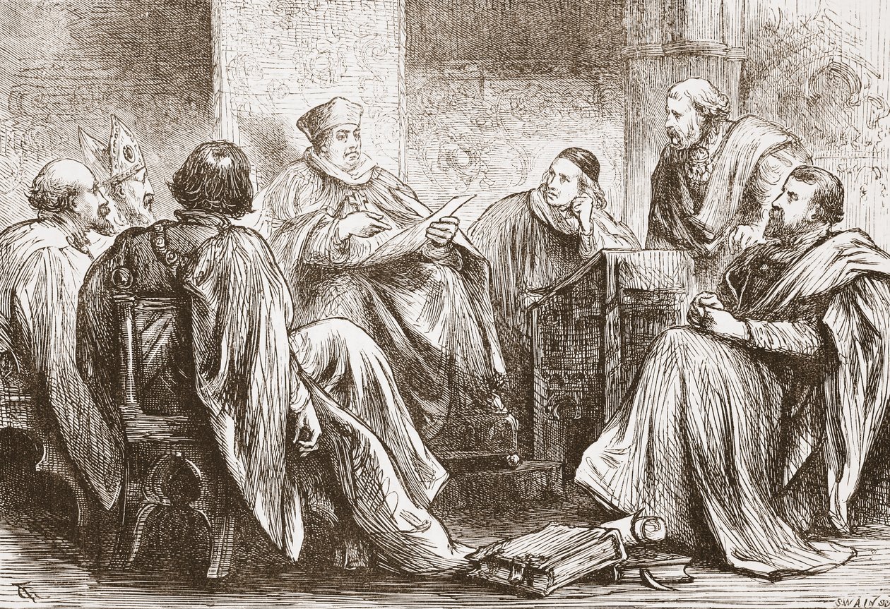 Het conclaaf dat de keizer van Duitsland kiest, illustratie uit The History of Protestantism door James Aitken Wylie (1808-1890), gepubliceerd 1878 door English School