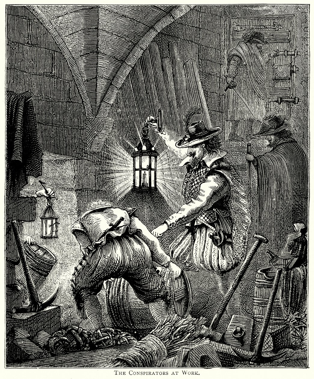 De samenzweerders aan het werk (gravure) door English School