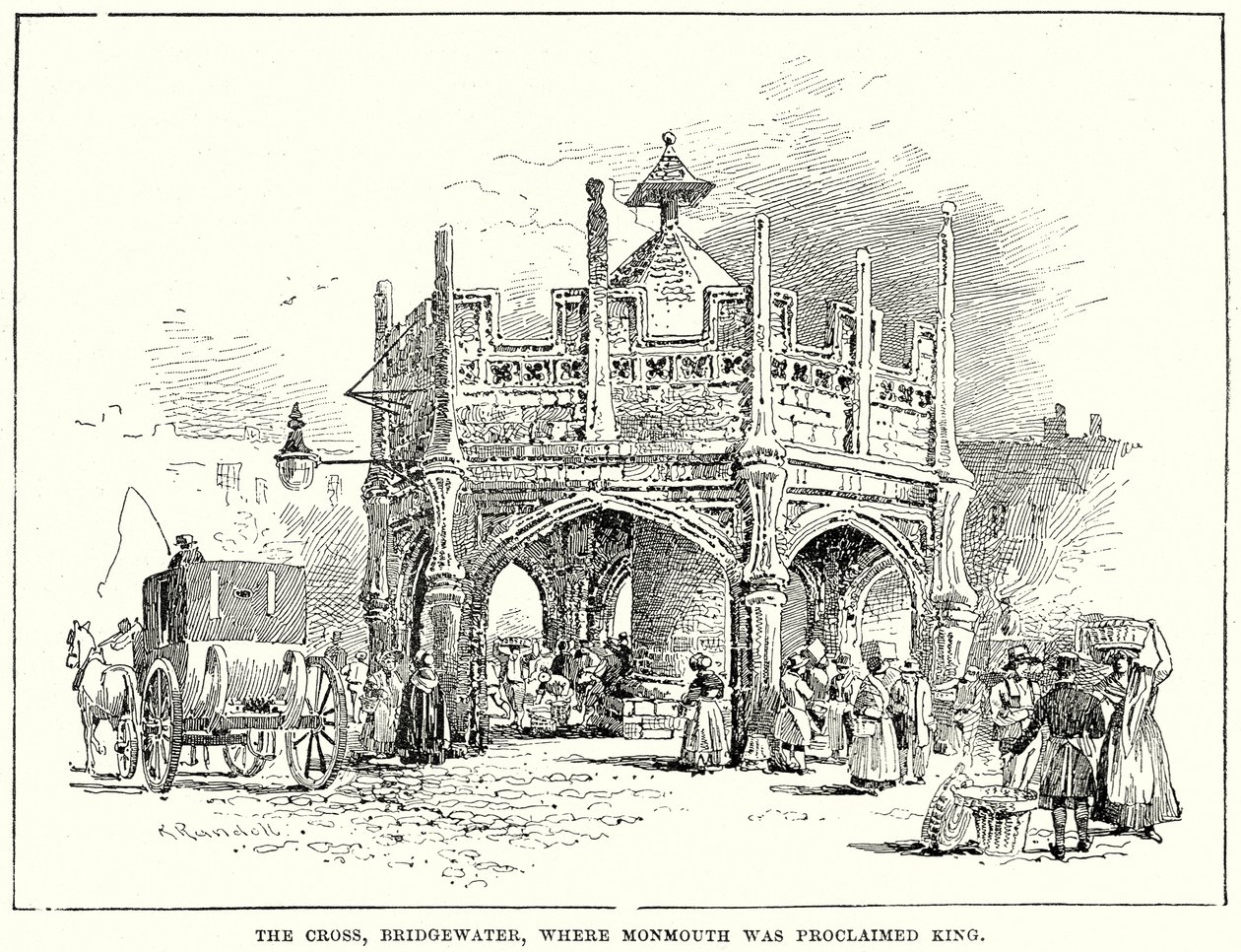 Het kruis, Bridgewater, waar Monmouth tot koning werd uitgeroepen (gravure) door English School