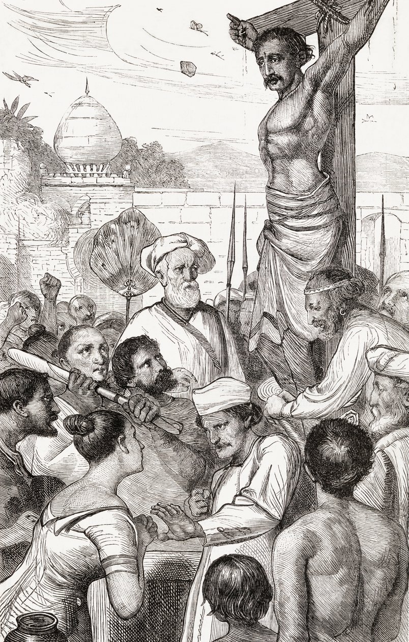 De Kruisiging van een Karen Martelaar uit Birma, ca. 1865 door English School