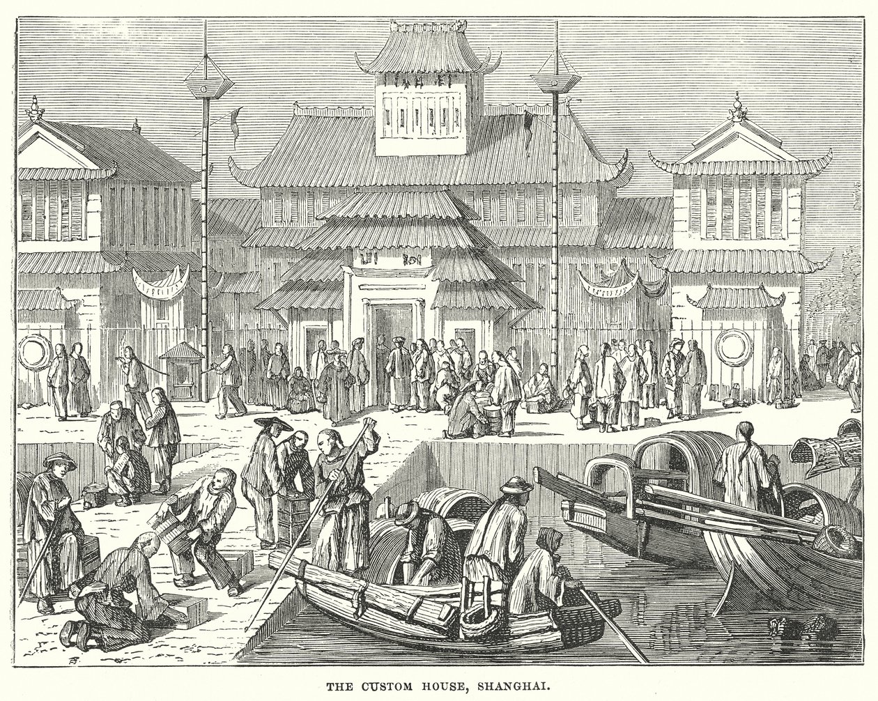 Het douanekantoor, Shanghai (gravure) door English School