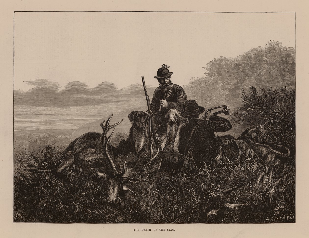 De dood van de hert (gravure) door English School