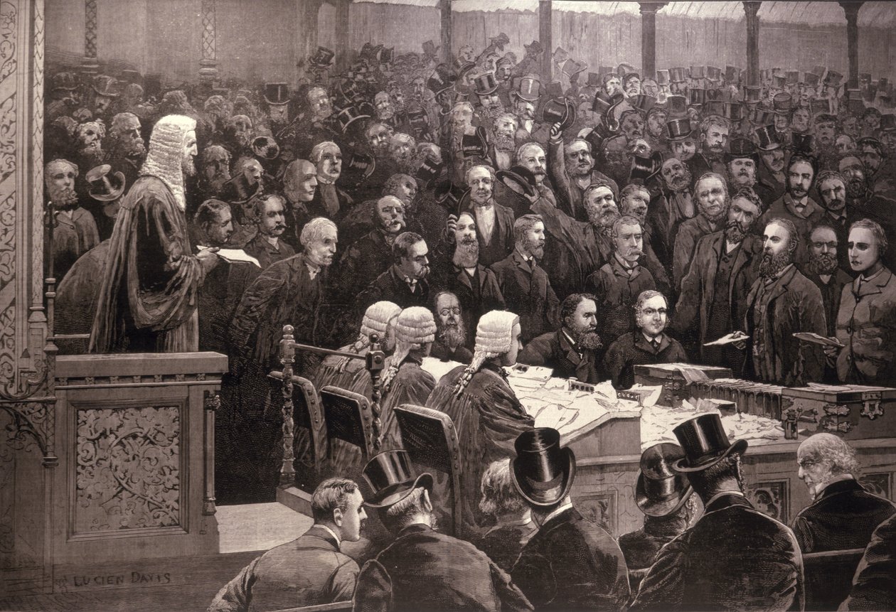 De verdeling in het Lagerhuis over de Ierse Home Rule-vraag, 