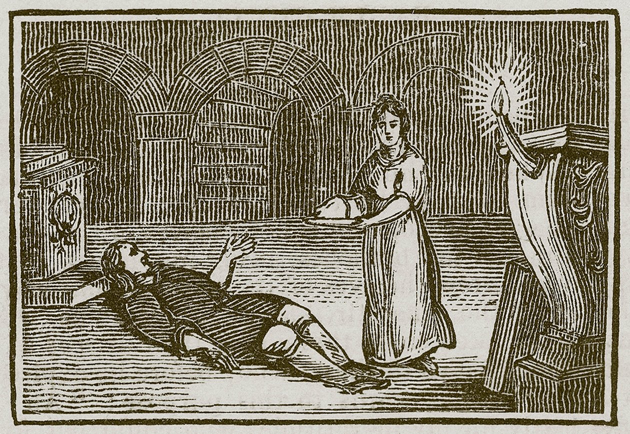 De dronken echtgenoot (gravure) door English School