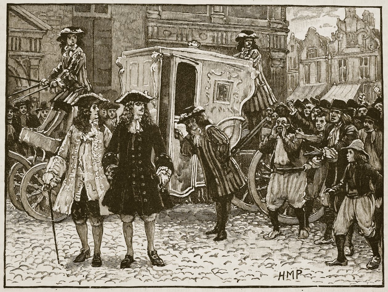 De Engelse gezant beledigd in de straten van Utrecht, 1712, illustratie uit Cassells Geïllustreerde Geschiedenis van Engeland door English School