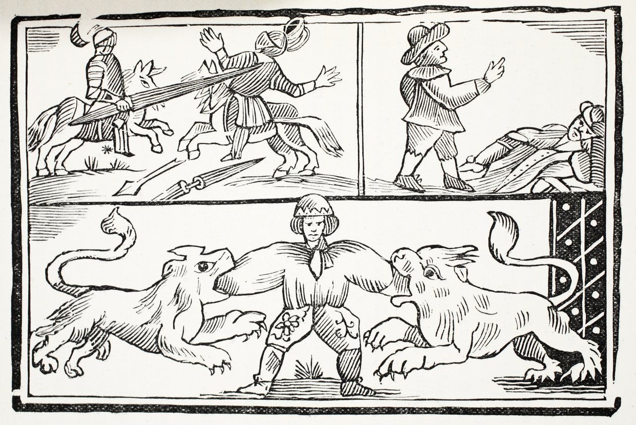 De Beroemde Geschiedenis van de Dappere Londense Leerling, illustratie uit Chap-books van de Achttiende Eeuw door John Ashton, uitgegeven 1882 door English School