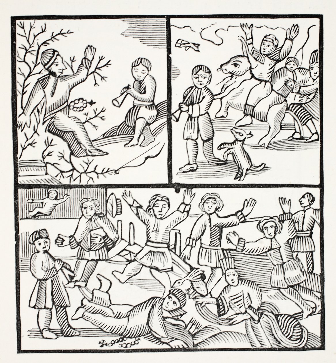 De monnik en de jongen, illustratie uit Chap-books van de achttiende eeuw door John Ashton, uitgegeven 1882 door English School