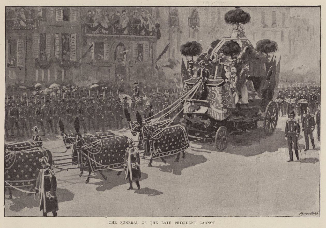 De begrafenis van wijlen president Carnot (litho) door English School