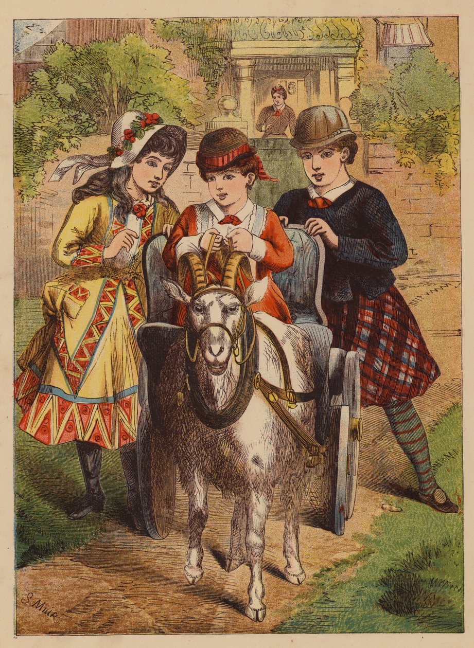 De geitenstoel (kleurenlitho) door English School