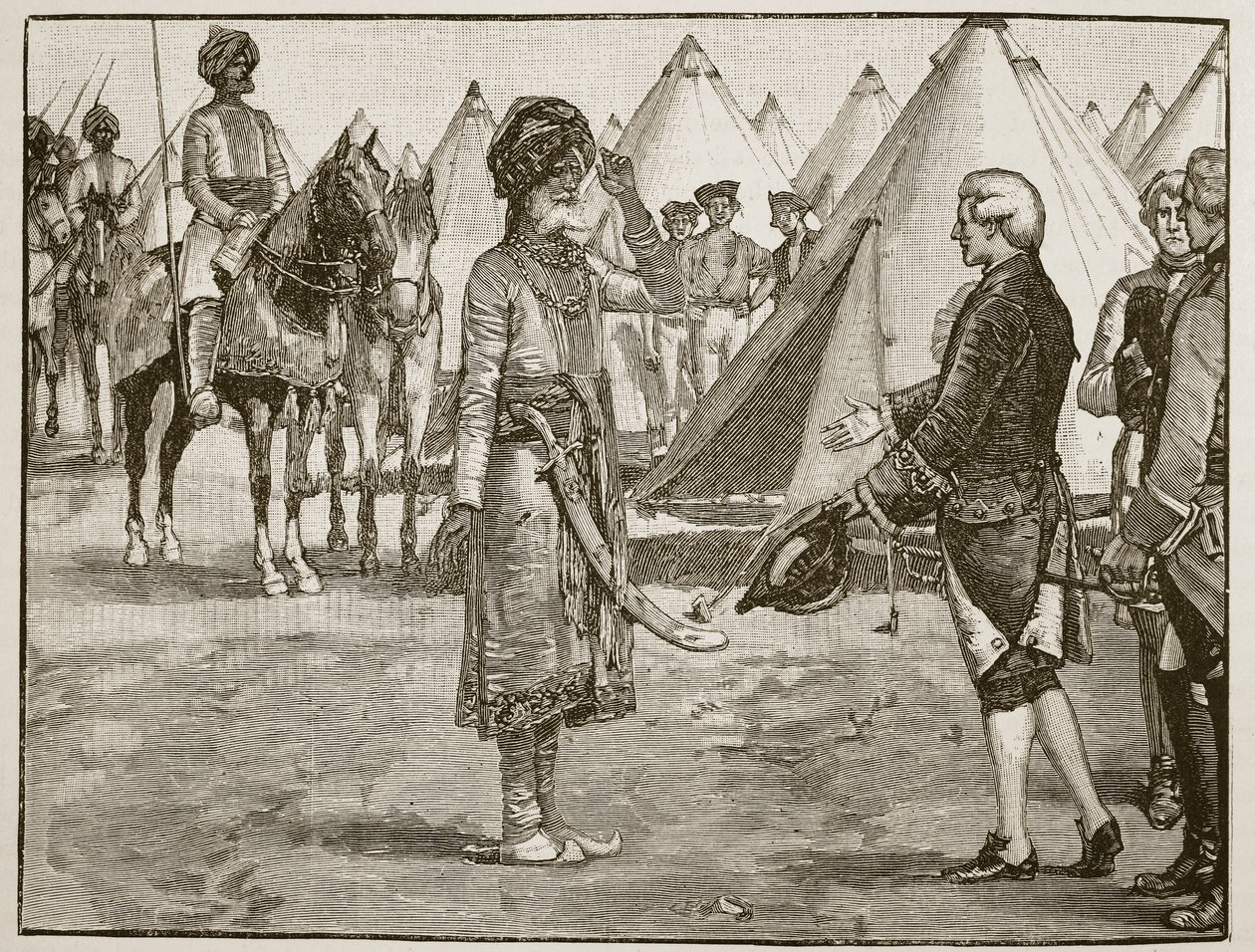 De Grote Mogol betreedt het Engelse kamp, 1765, illustratie uit Cassells Illustrated History of England door English School