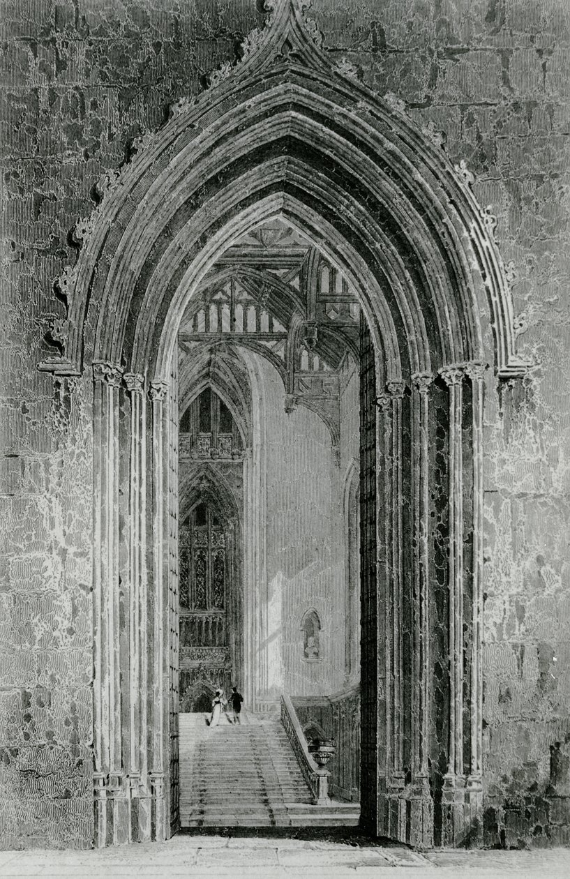 De Grote Westelijke Hal die leidt naar de Grote Salon, of Octagon, Fonthill Abbey, 1824 door English School