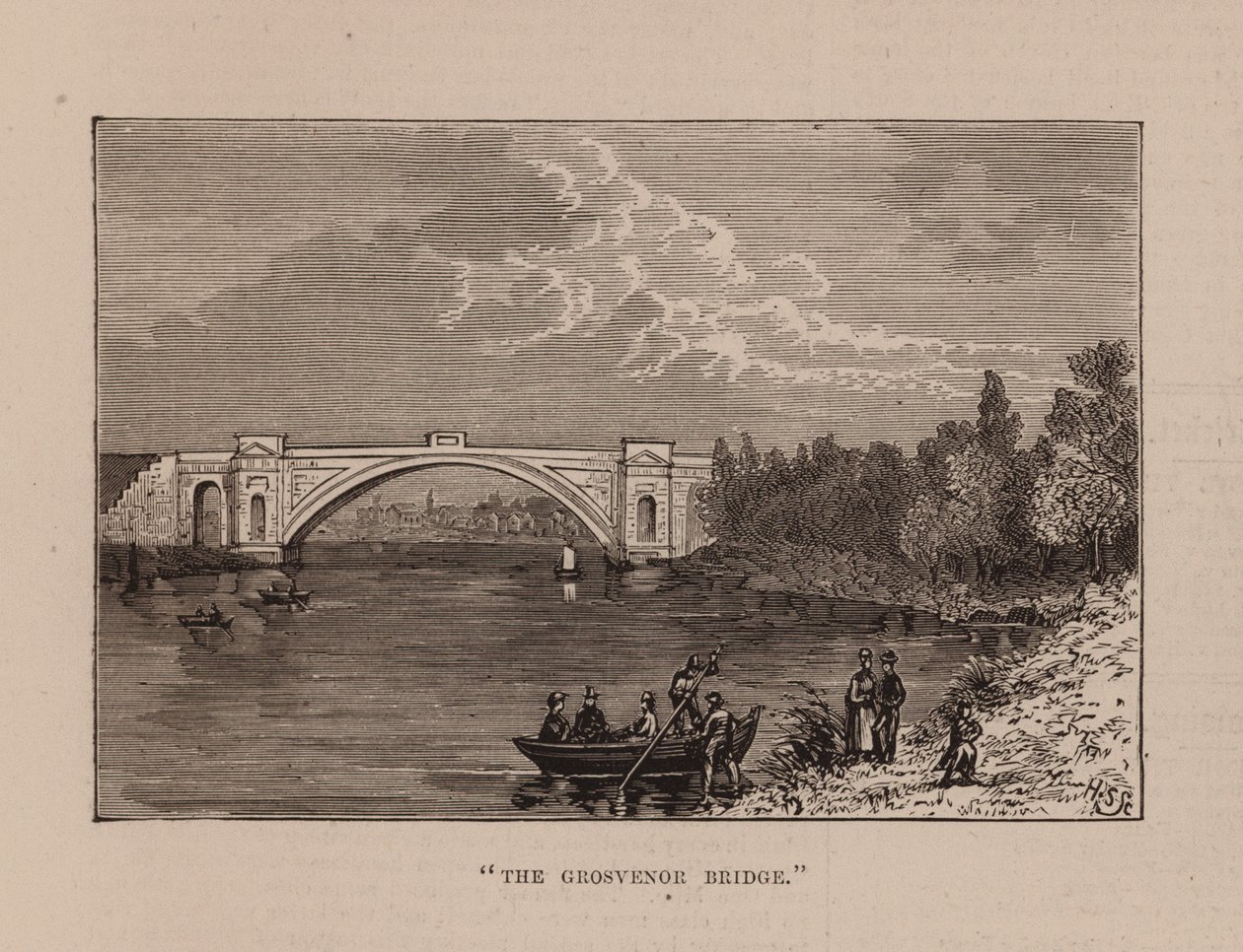 "De Grosvenorbrug" (gravure) door English School
