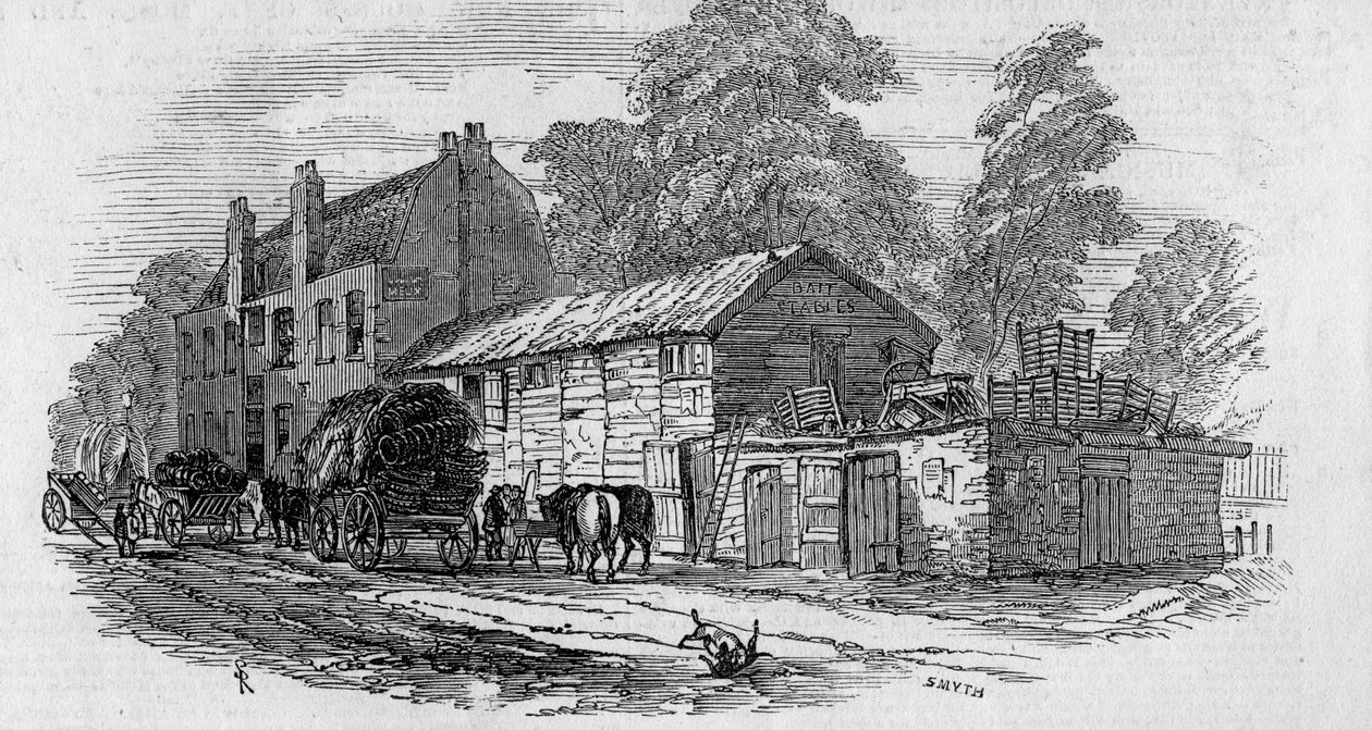 The Half-Way House tussen Knightsbridge en Kensington, gegraveerd door Frederick James Smyth, 1848 door English School