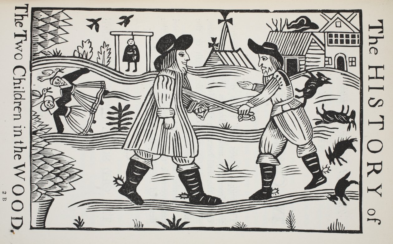 De geschiedenis van de twee kinderen in het bos, illustratie uit Chap-books van de achttiende eeuw door John Ashton, uitgegeven 1882 door English School