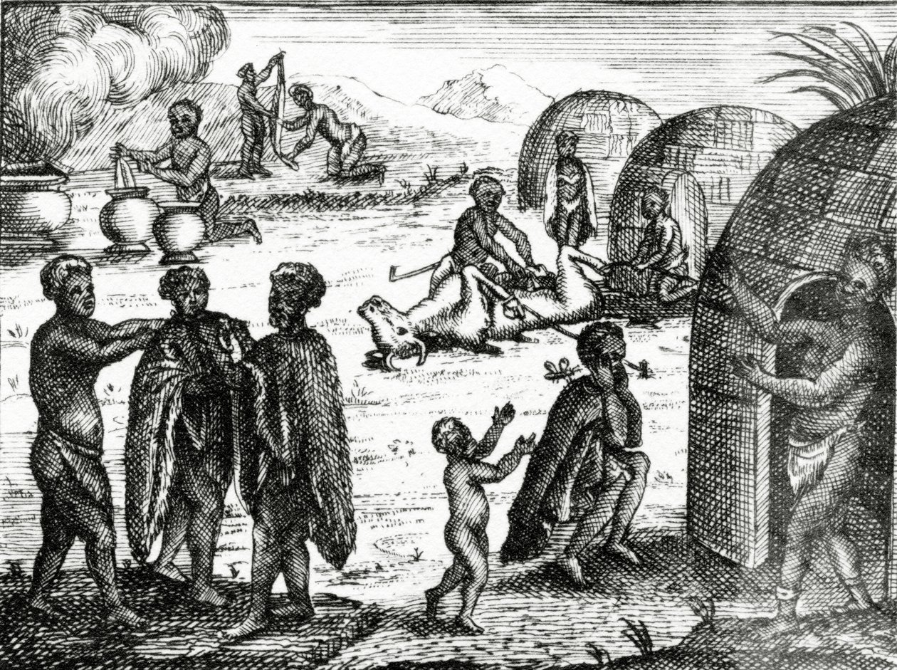 De Hottentotten aanbidden een bepaald insect, illustratie uit 