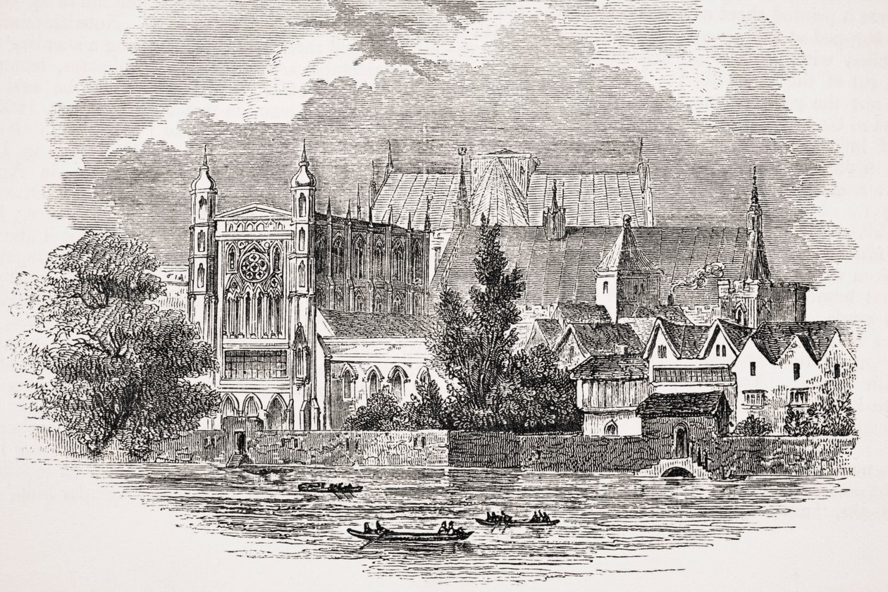 De huizen van het parlement vanaf de rivier in de tijd van John Hampden, uit 
