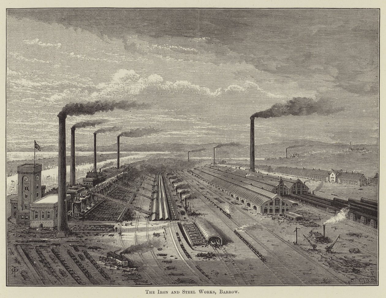 De ijzer- en staalfabriek, Barrow (gravure) door English School
