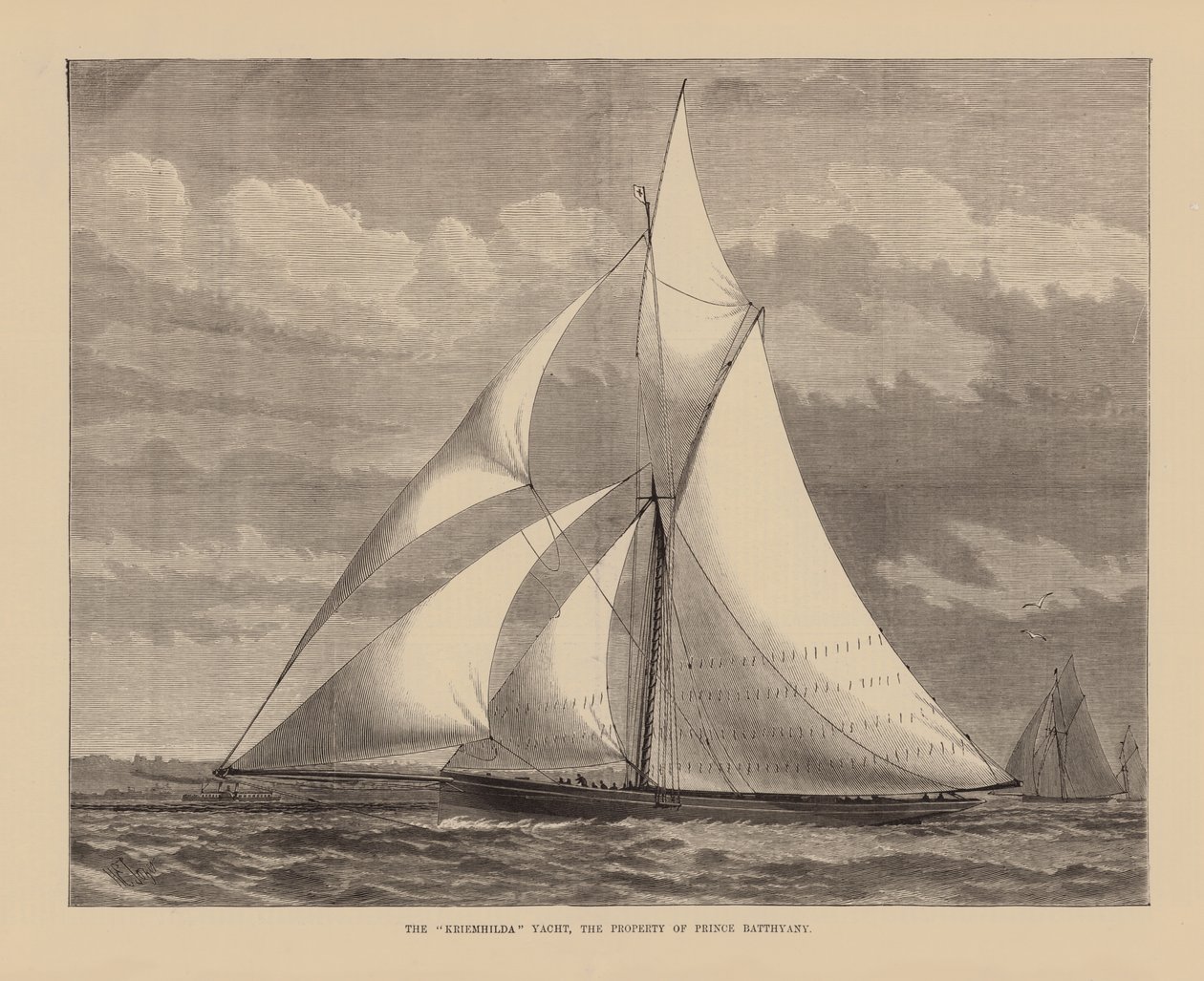 Het jacht "Kriemhilda", eigendom van prins Batthyany (gravure) door English School