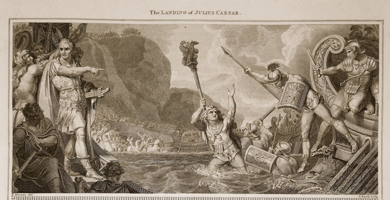 De landing van Julius Caesar, illustratie uit David Humes The History of England, uitgegeven door R. Bowyer, Londen, 1812 door English School