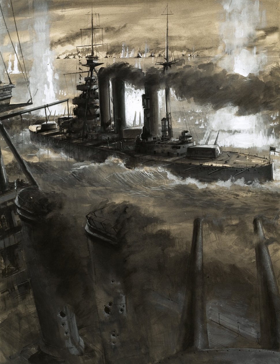 De Leeuw, draait naar de Duitse vloot tijdens de Slag om Jutland door English School