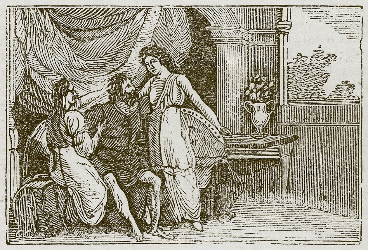 De man en zijn twee vrouwen (gravure) door English School