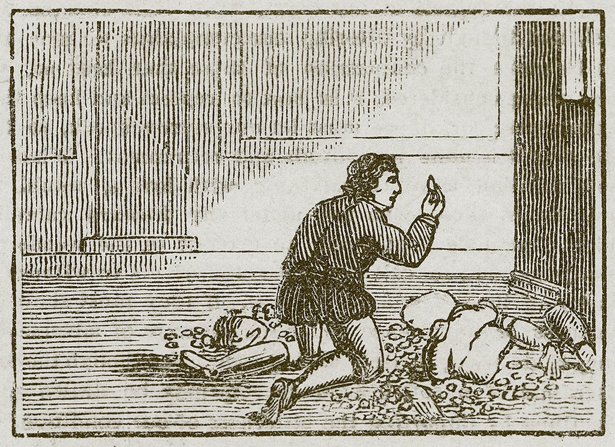 De man en zijn houten god (gravure) door English School