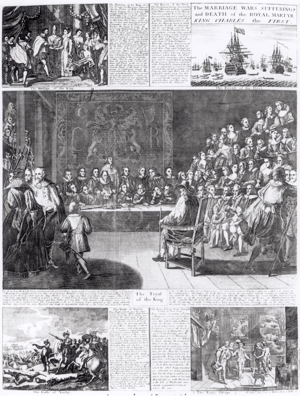 Het huwelijk, de oorlogen, het lijden en de dood van de koninklijke martelaar, koning Karel de Eerste, gedrukt door Henry Overton en J. Hoole door English School