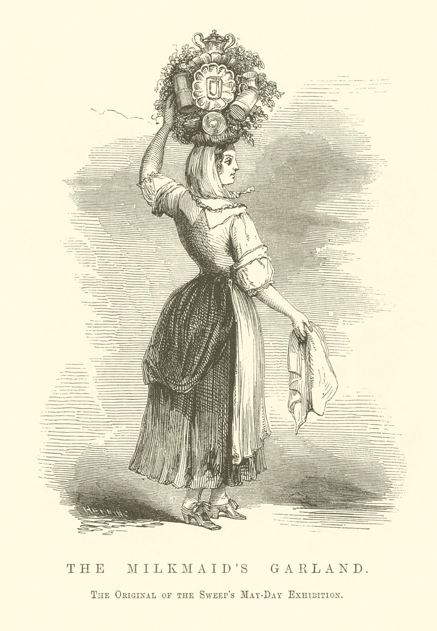 De slinger van het melkmeisje (gravure) door English School