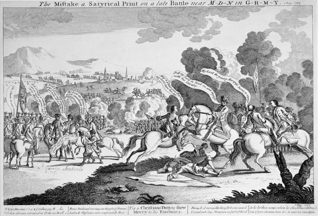 De Vergissing een Satirische Prent over een recente Slag bij M-d-n in D-tsl-nd, ca. 1759 door English School