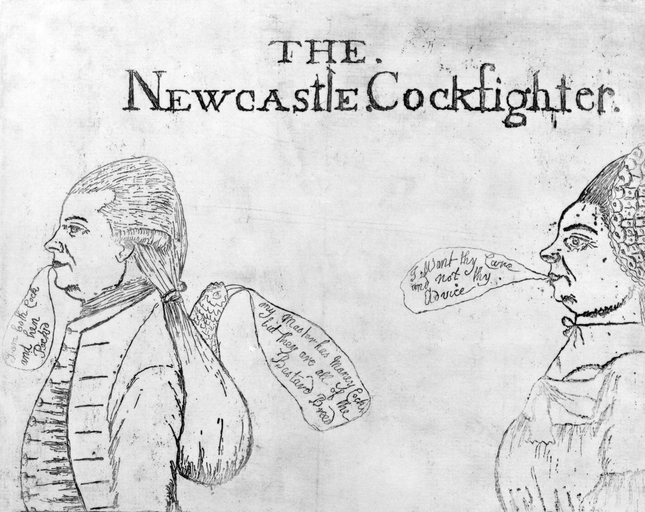 De Hanenvechter van Newcastle, circa 1750 door English School