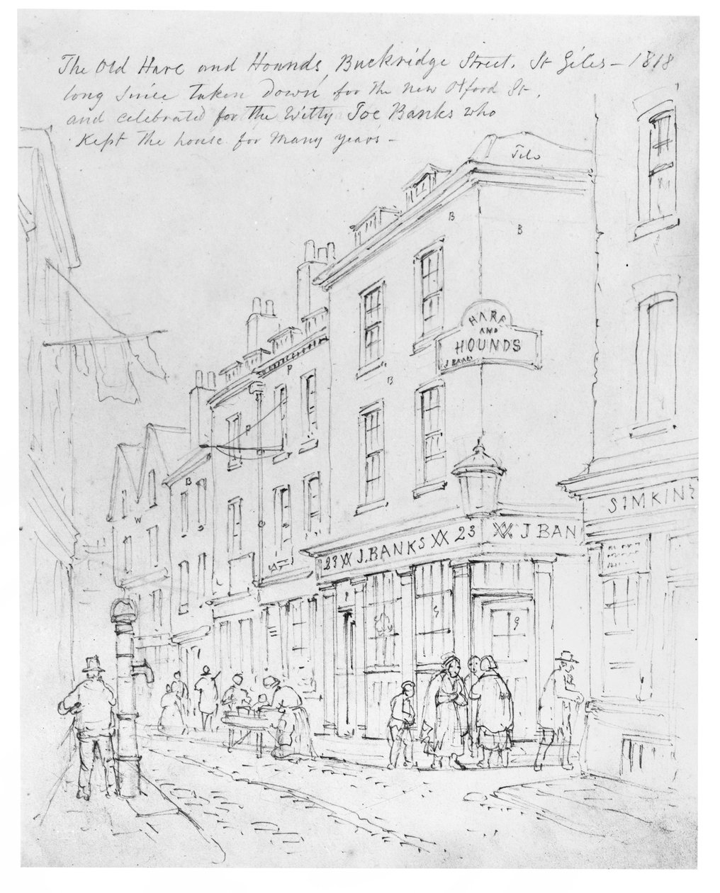 De Oude Haas en Honden, Buckridge Street, St Giles in 1818 door English School