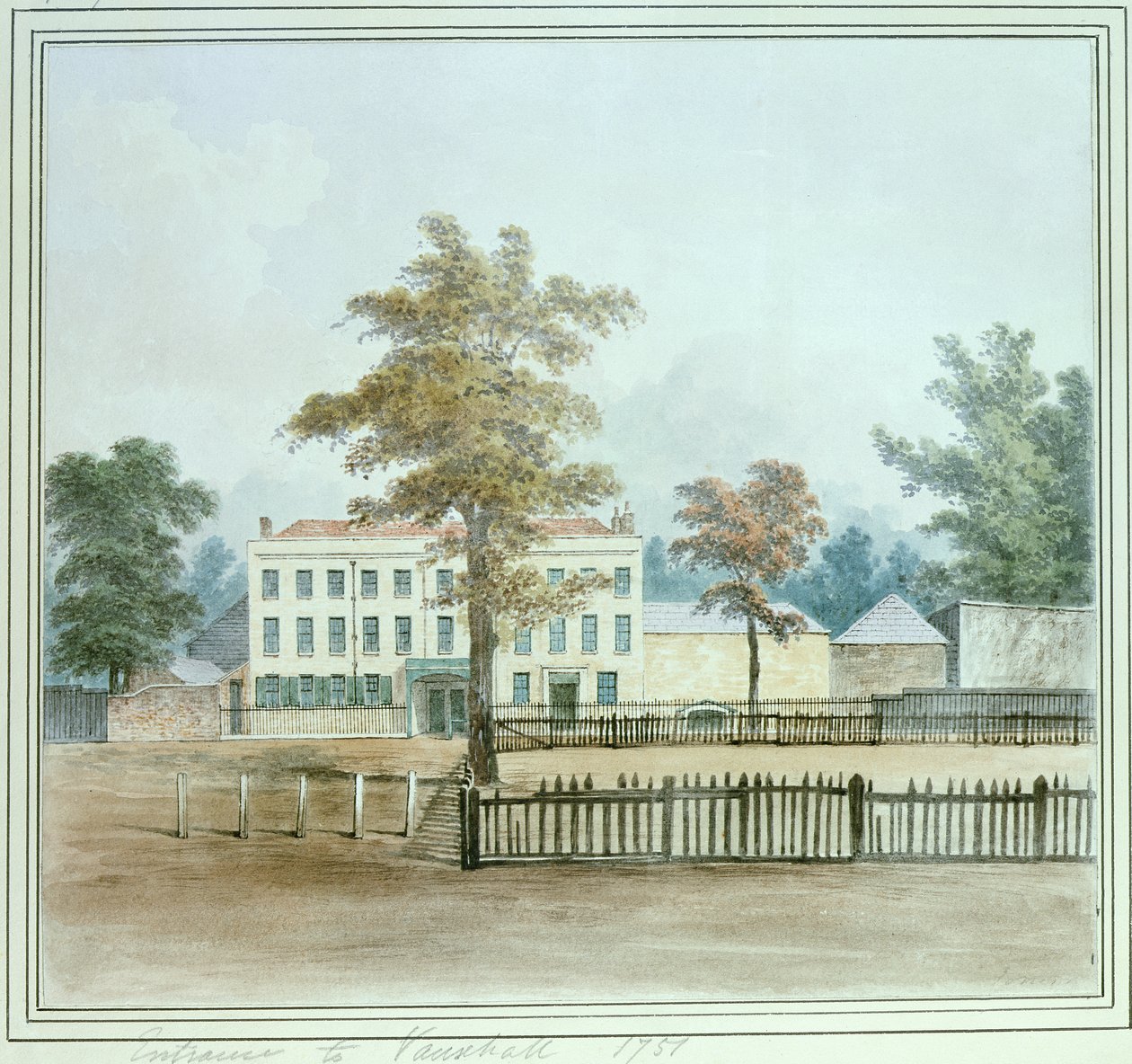Het oude huis en de ingang naar Vauxhall Gardens, 1751 door English School