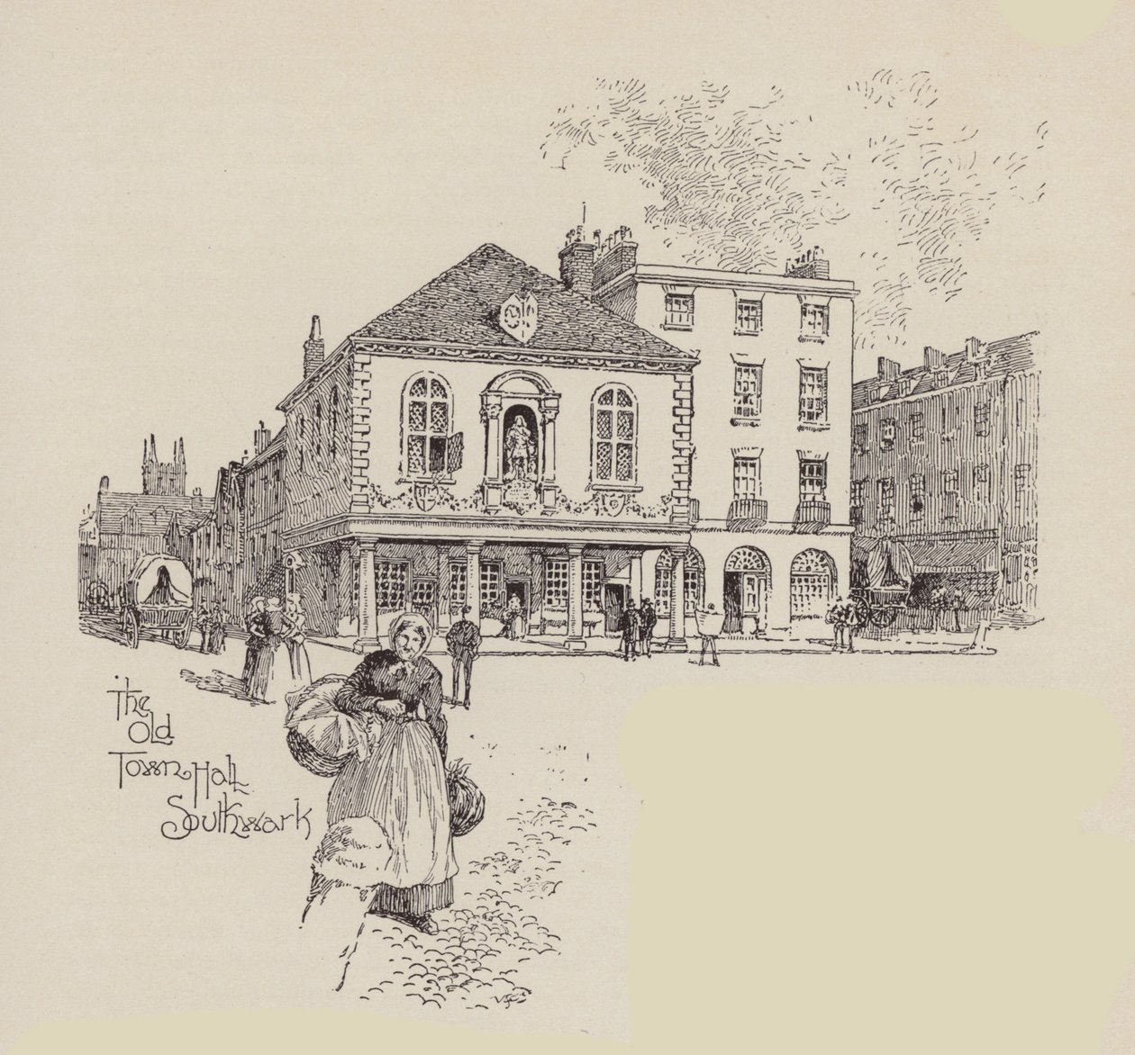 Het oude stadhuis van Southwark (litho) door English School