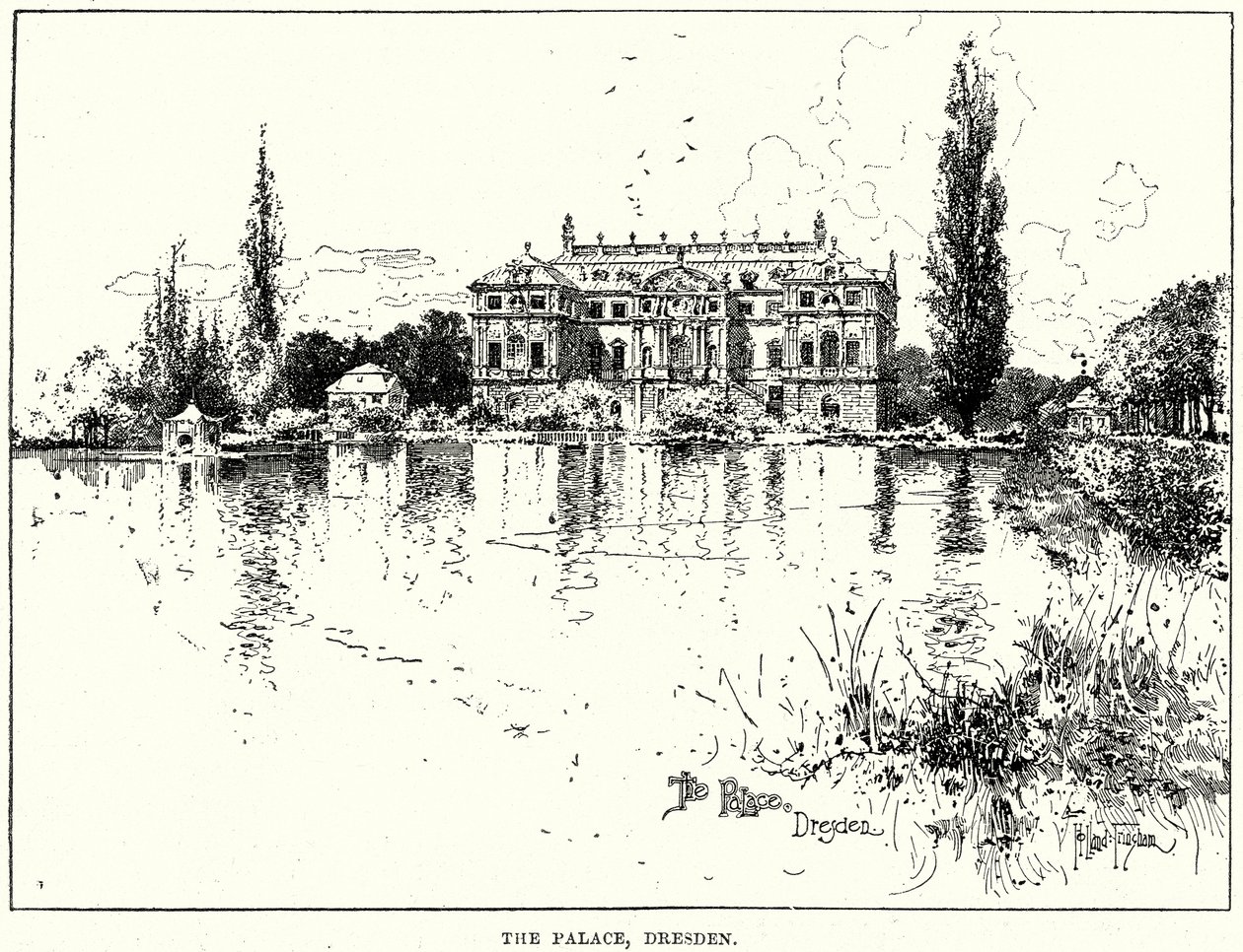 Het paleis, Dresden (gravure) door English School