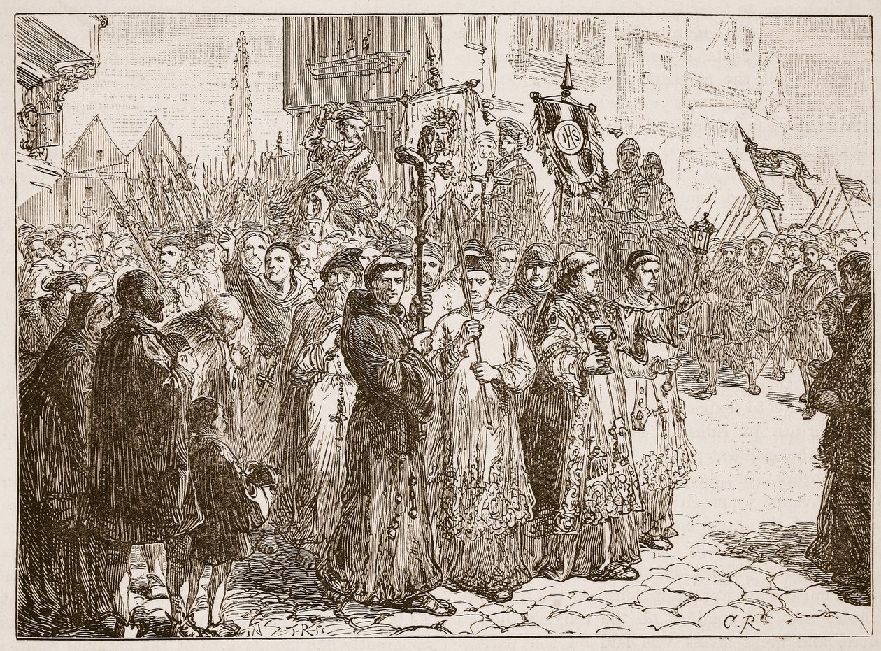 De Pelgrimage van Genade in 1536, illustratie uit Cassells Geïllustreerde Geschiedenis van Engeland door English School