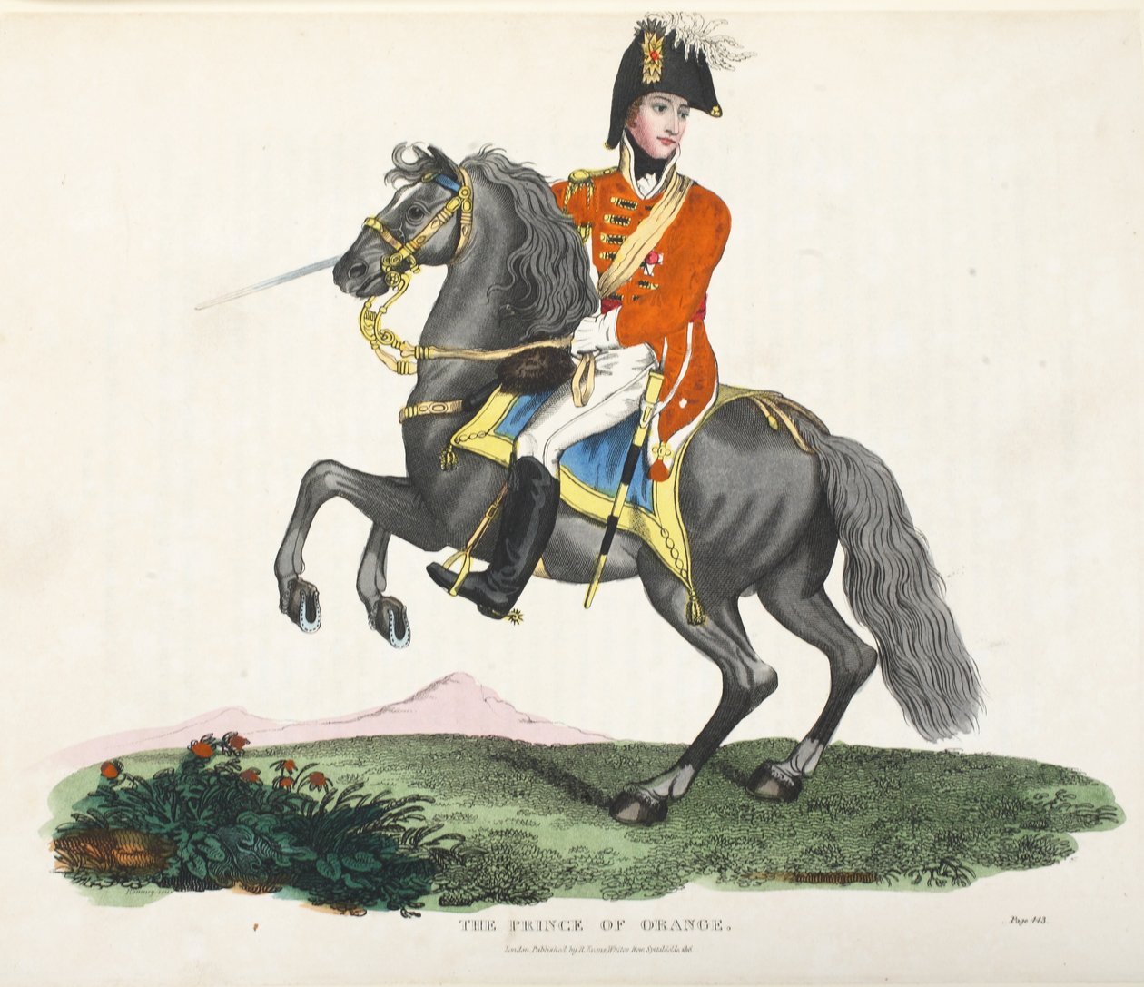 De Prins van Oranje, uitgegeven door Richard Evans, gegraveerd door Romney, illustratie uit Een Historisch Verslag van de Slag bij Waterloo door William Mudford, 1816 door English School