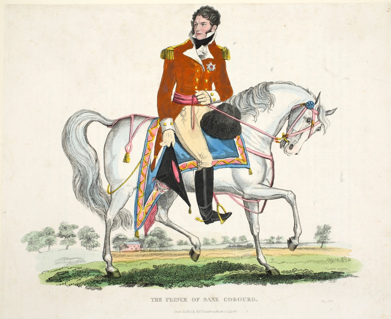 De Prins van Saxe Coburg, uitgegeven door Richard Evans, gegraveerd door Romney, illustratie uit Een Historisch Verslag van de Slag bij Waterloo door William Mudford, 1816 door English School