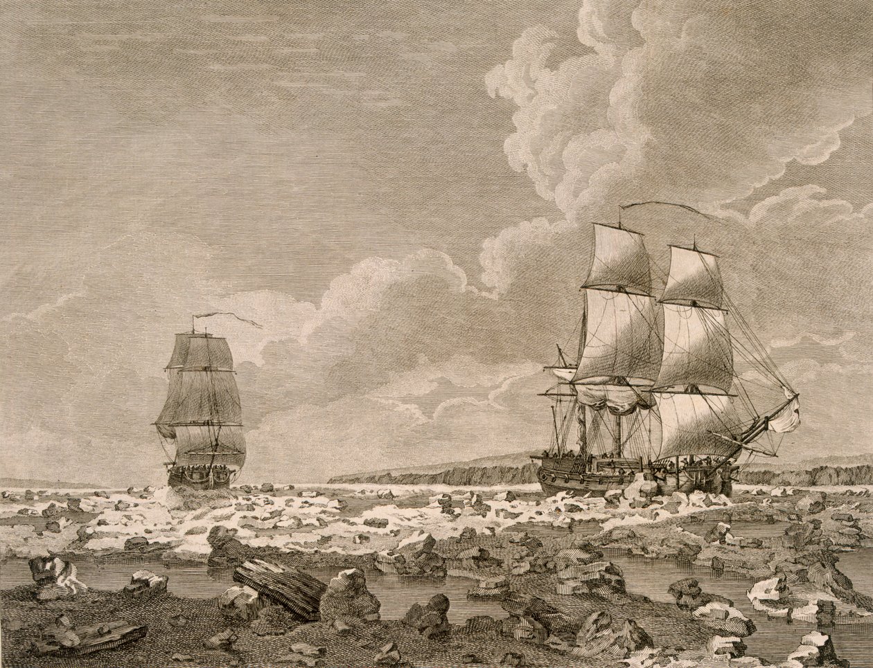 Het racepaard en karkas die door het ijs breken, 10 augustus 1773, uit A Voyage Towards the North Pole Undertaken by His Majesty